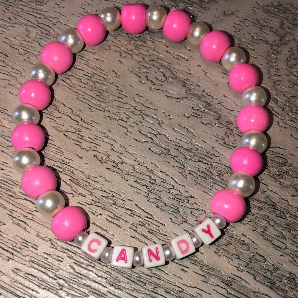 Mean Girls Candy Pink Wooden Bead and Pearl CANDY Bracelet